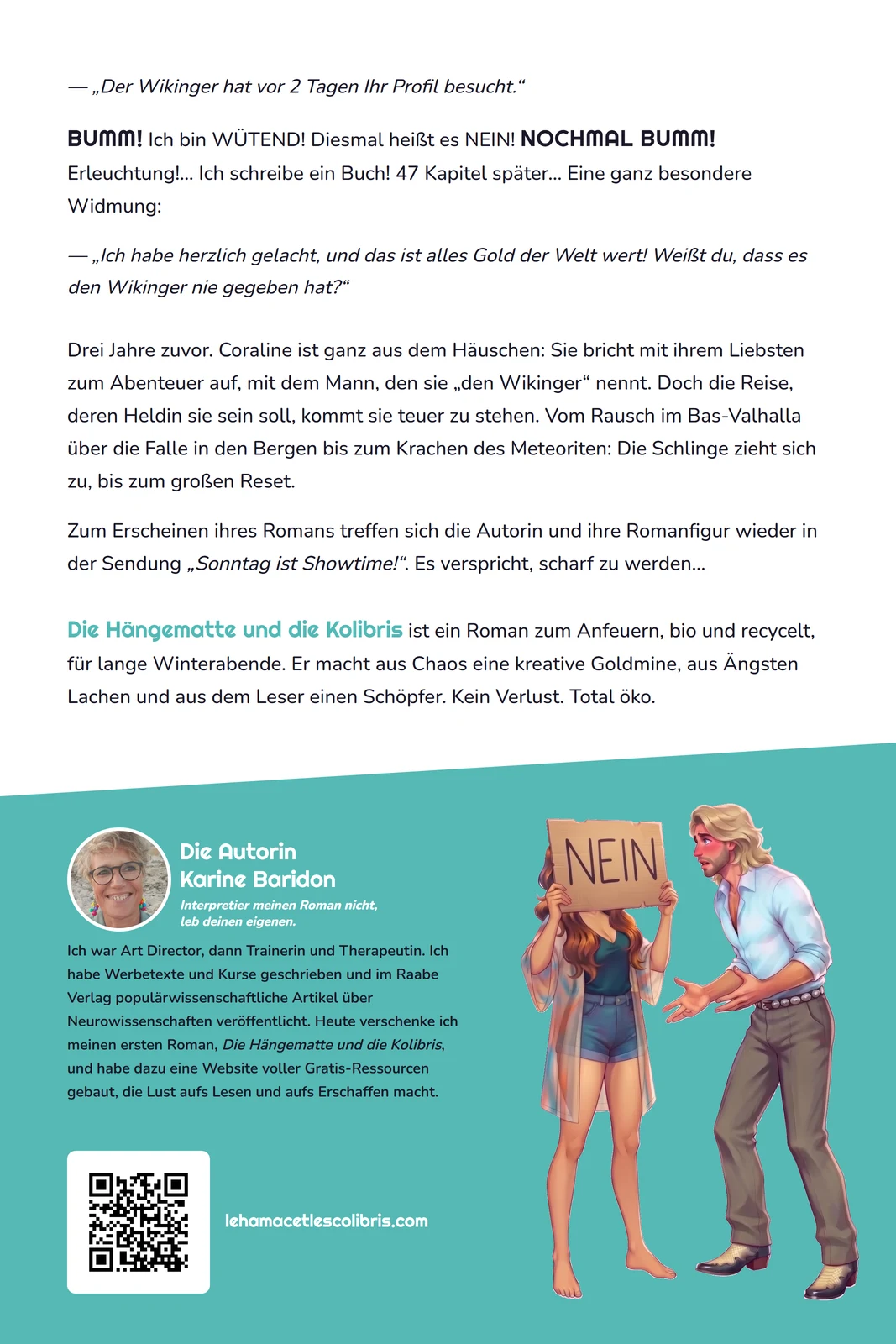 Rückseite des Romans Die Hängematte und die Kolibris von Karine Baridon