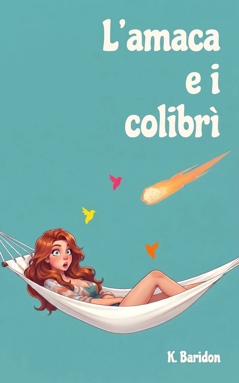 Copertina del romanzo L'amaca e i colibrì, di Karine Baridon: Coraline nella sua amaca, tra i colibrì, cade un meteorite