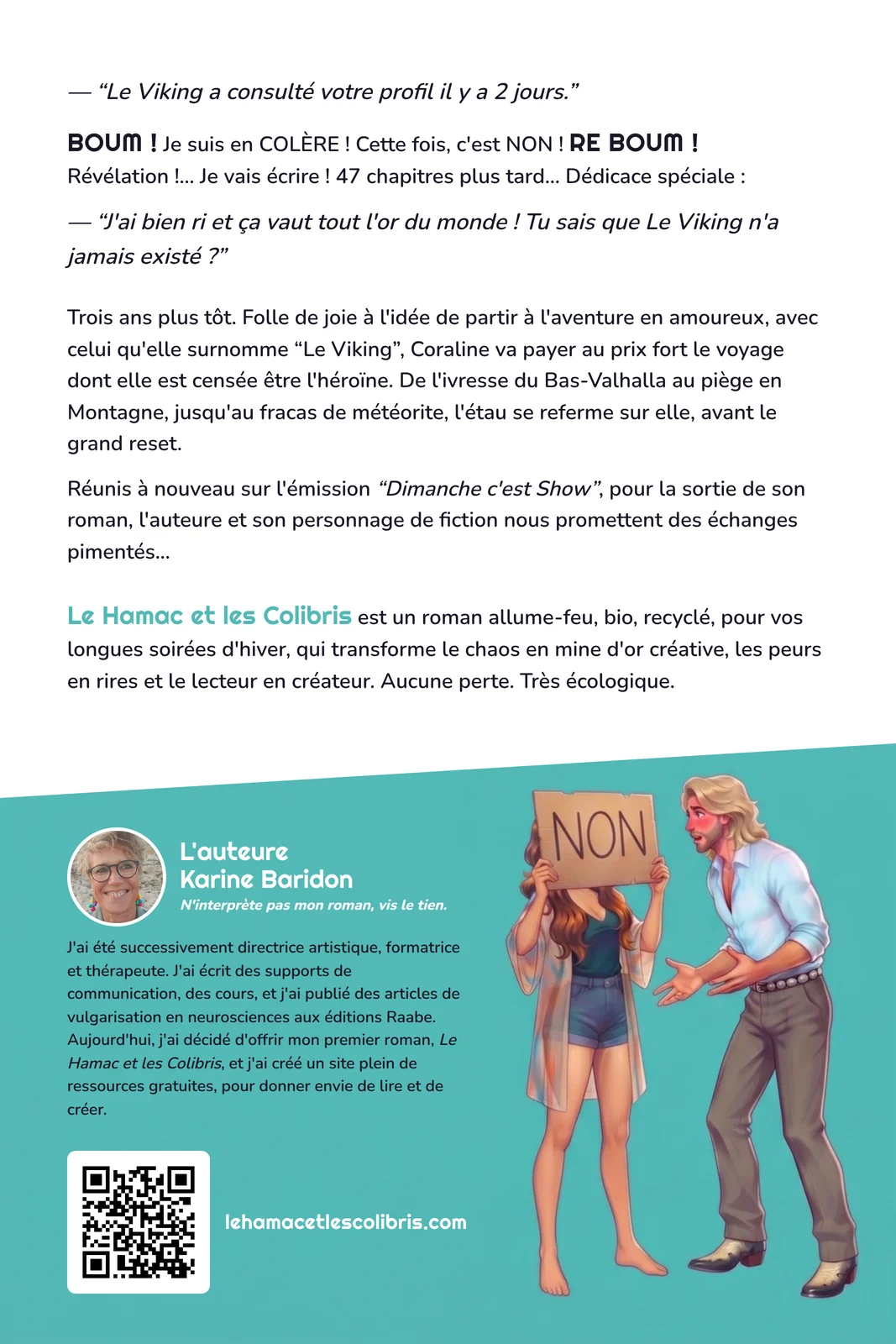 Contraportada de la novela La hamaca y los colibríes