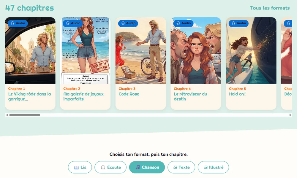 Vista previa del audiolibro en la web, un número por capítulo