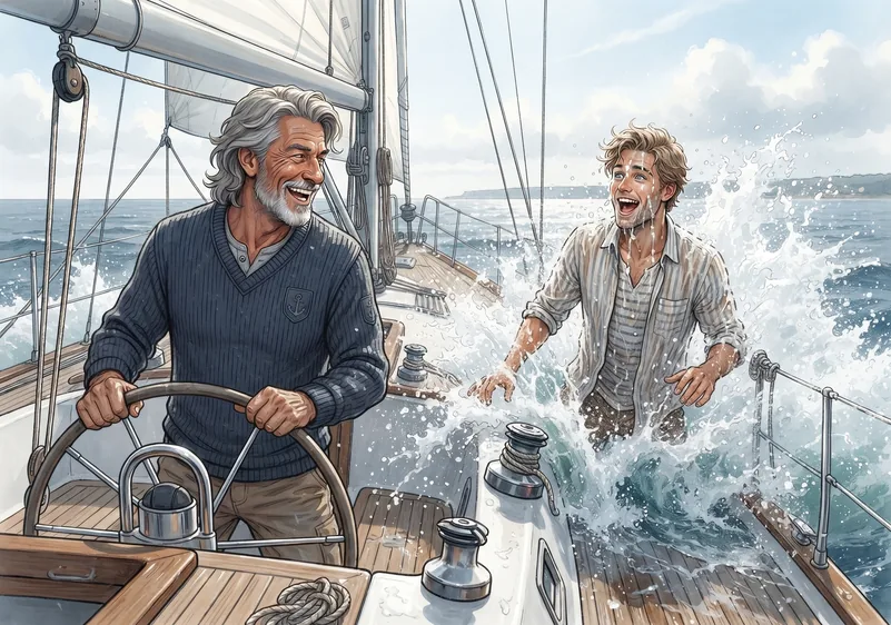 Monsieur Skip et le Viking enfant sous la vague
